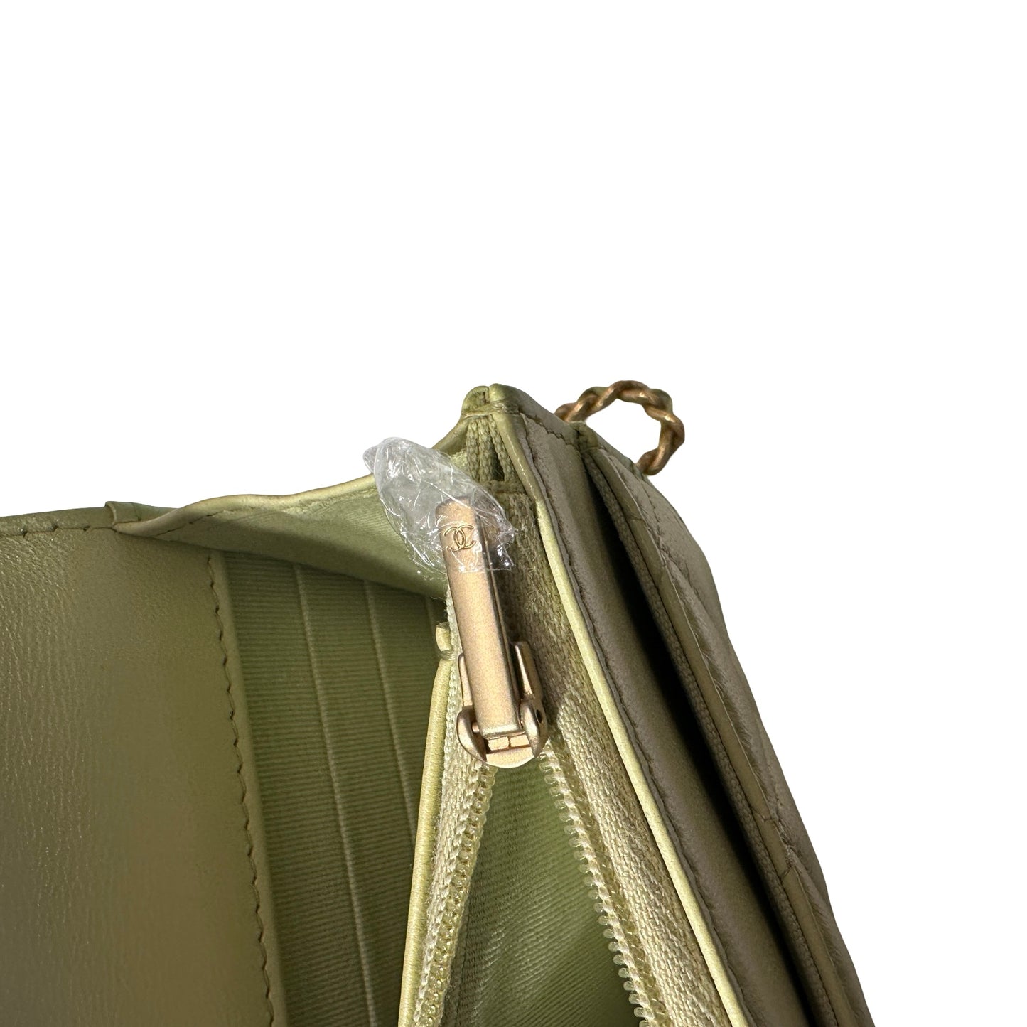 Used CHANEL Lambskin Leather MINI WOC Cross Body Bag GHW Green