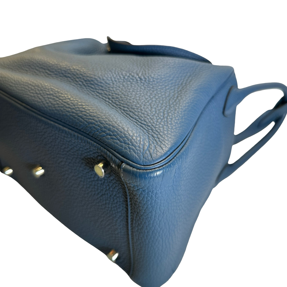 Used HERMES Leather Togo Lindy Handbag Blue PHW