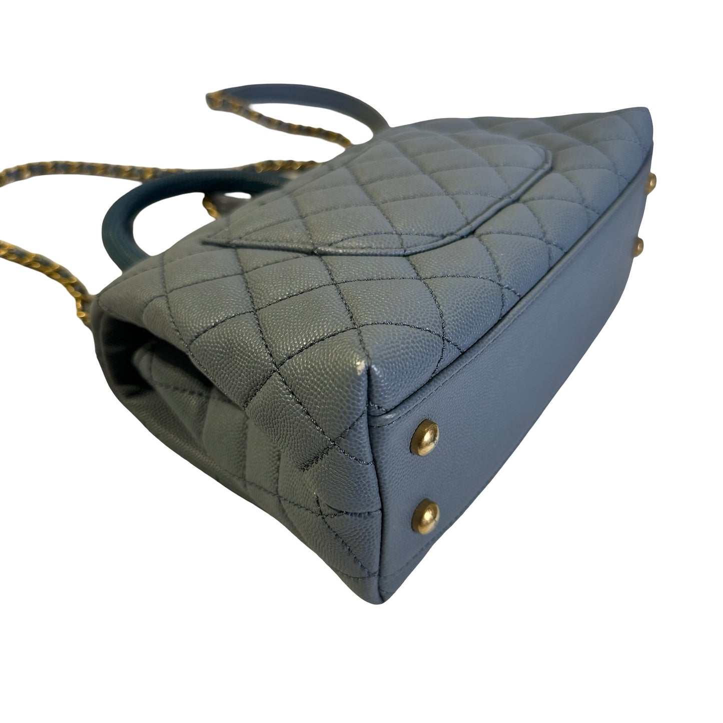 Used CHANEL Quilted Caviar Lizard Coco Handle Handbag Blue