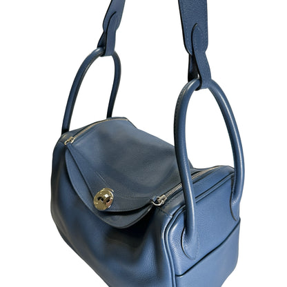 Used HERMES Leather Lindy 26 Handbag Blue PHW