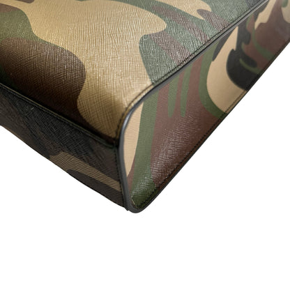 Used CELINE Camouflage Vertical Cabas Tote Bag Green Brown Khaki White