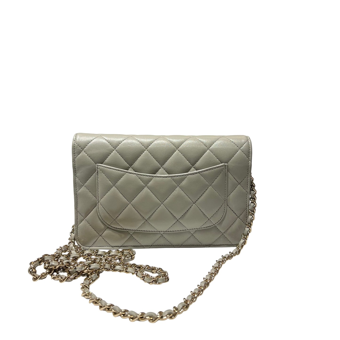 Used CHANEL Lambskin WOC Cross Body Bag Gray GHW