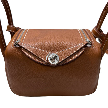 Used HERMÈS Clemence leather Taurillion Mini Lindy Shoulder Bag Gold (37) PHW