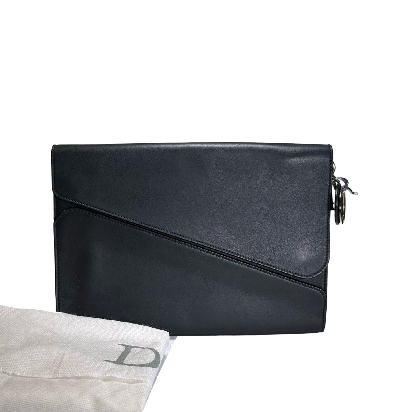 Used DIOR Leather Diorama Clutch Black Pink PHW