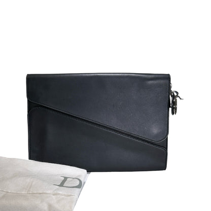 Used DIOR Leather Diorama Clutch Black Pink PHW