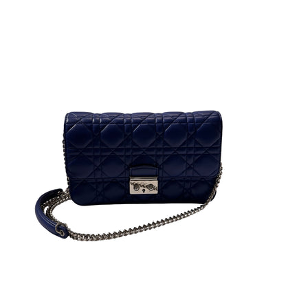 Used DIOR Lambskin Leather WOC LAMBSKIN Cross Body Bag PHW Navy Blue