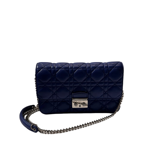 Used DIOR Lambskin Leather WOC LAMBSKIN Cross Body Bag PHW Navy Blue