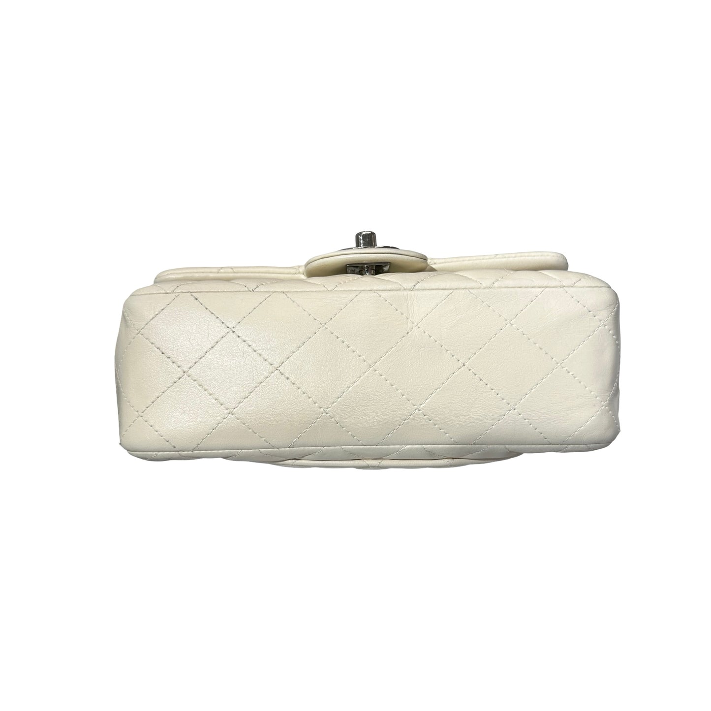 Used CHANEL Calfskin Leather Mini Flap Cross Body Bag PHW White