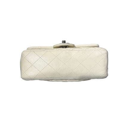 Used CHANEL Calfskin Leather Mini Flap Cross Body Bag PHW White