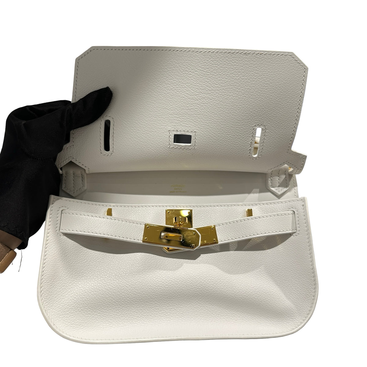 Used HERMES Evercolor Mini Jypsiere Cross body bag White GHW