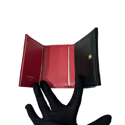 Used Chanel Calfskin Leather C19 Flap Card Holder Black GHW