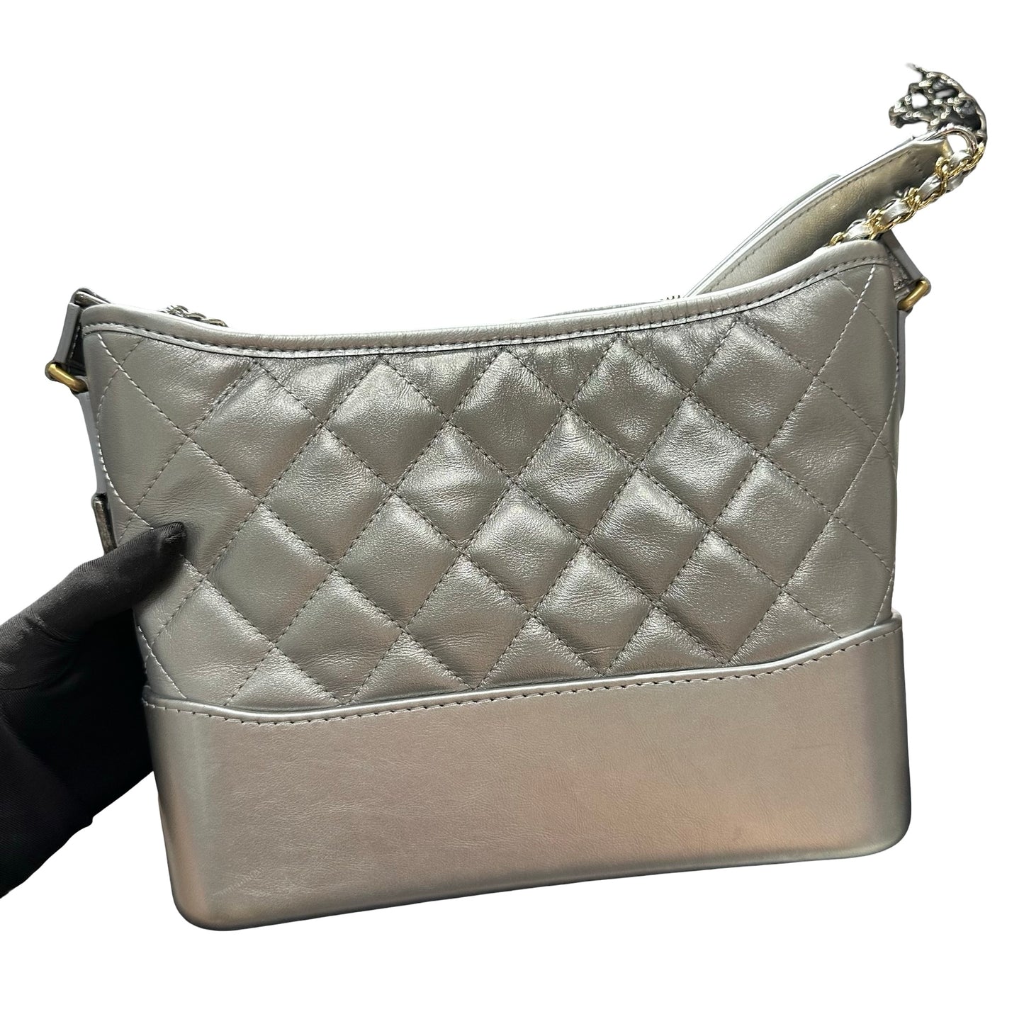 Used CHANEL Quilted Smooth Leather Gabrielle Shoulder Bag Silver GHW