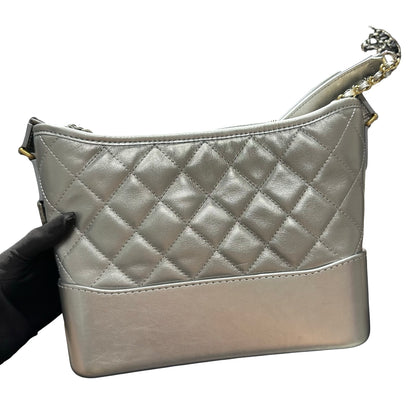 Used CHANEL Quilted Smooth Leather Gabrielle Shoulder Bag Silver GHW