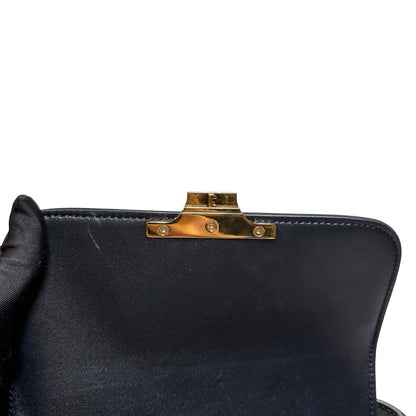 Used CÉLINE Calfskin Leather TEEN TRIOMPHE Cross Body Bag Black GHW