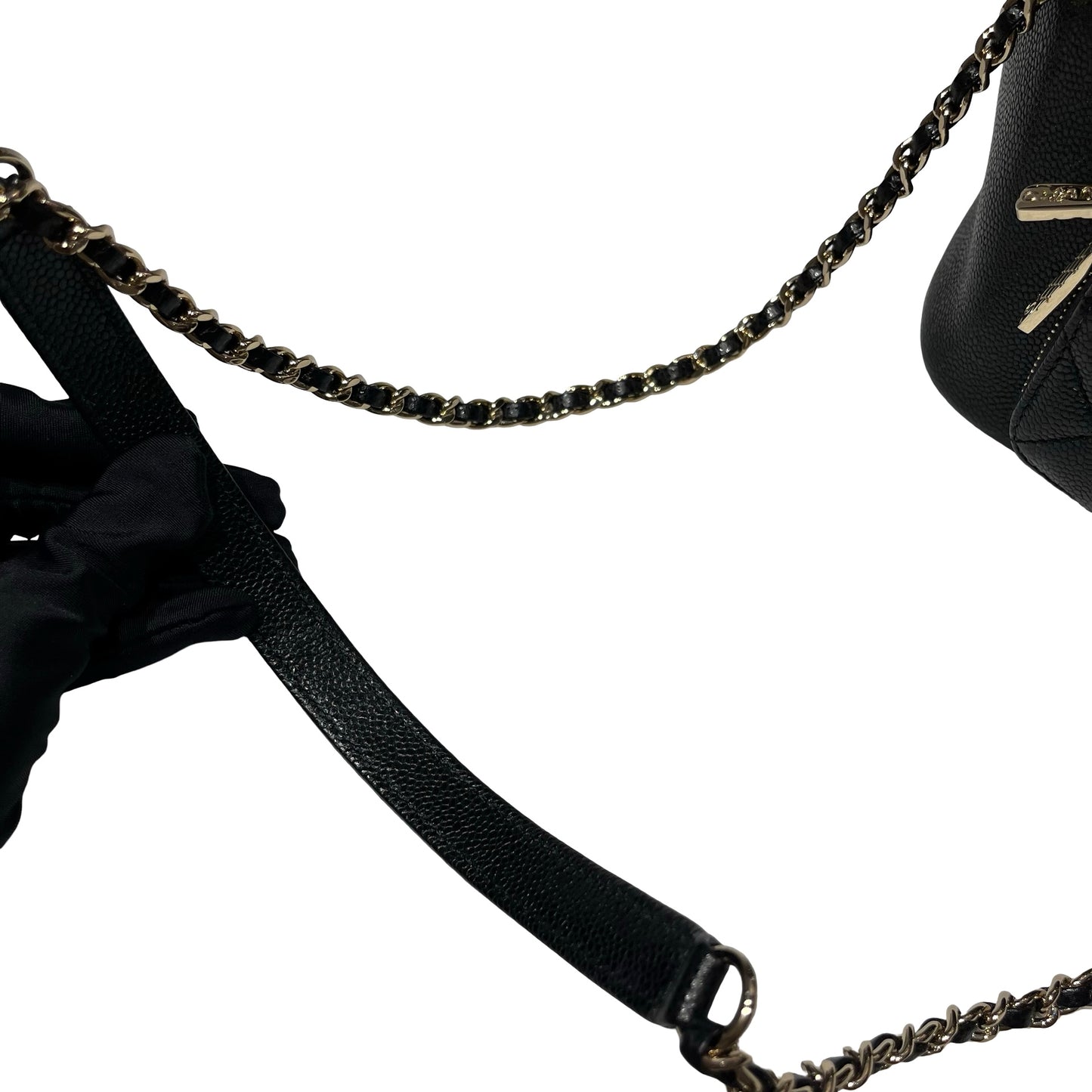 Used CHANEL Calfskin Leather Cross Body Bag Black GHW