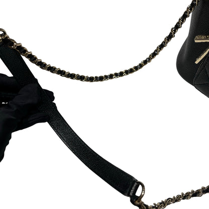 Used CHANEL Calfskin Leather Cross Body Bag Black GHW