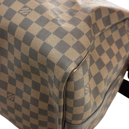 Used LOUIS VUITTON Damier Ebene Canvas KEEPALL Duffel Bag Brown GHW