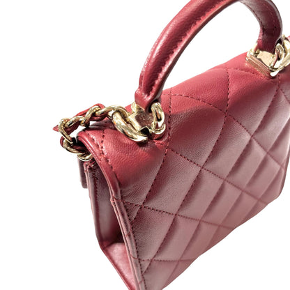 Used CHANEL Lambskin Leather Mini Handle Mini Bag GHW Red