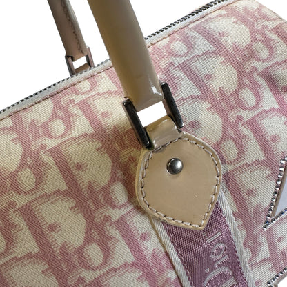 Used DIOR Canvas Trotter Boston Handbag Pink PHW
