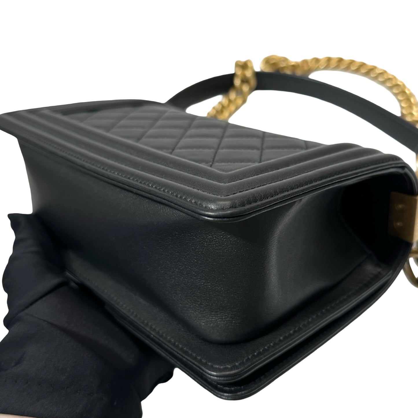 Used CHANEL Lambskin Leather Boy 20cm Shoulder Bag Black GHW