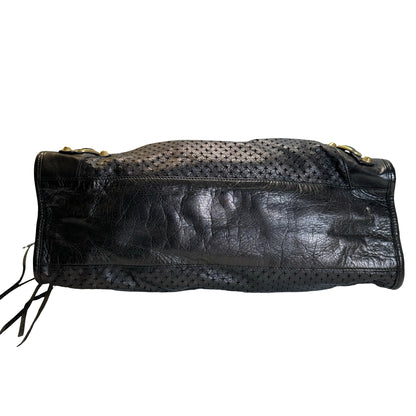Used BALENCIAGA Leather Perforated City Handbag Black