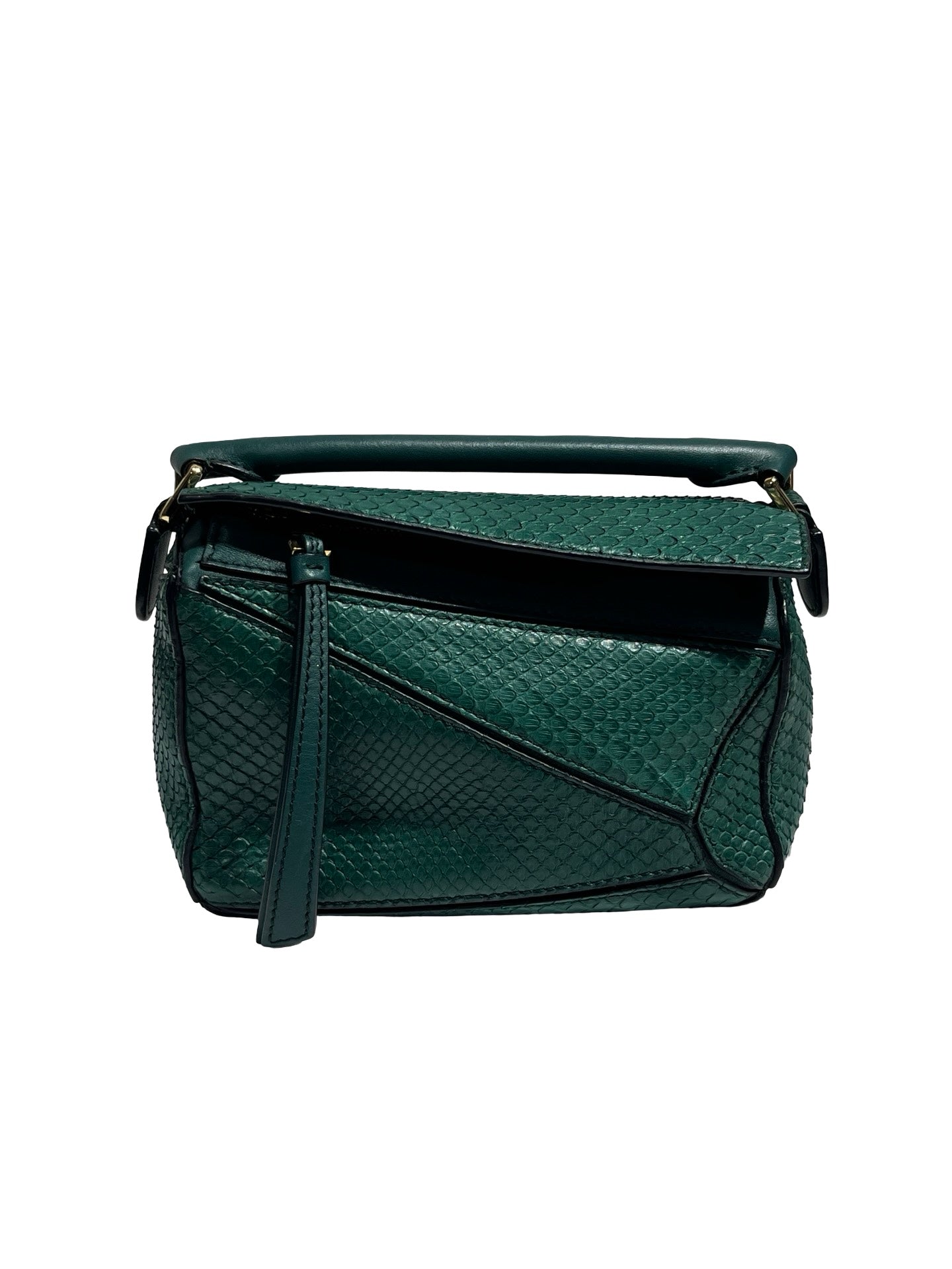 Used LOEWE Python Leather Puzzle Mini Crossbody Bag Green
