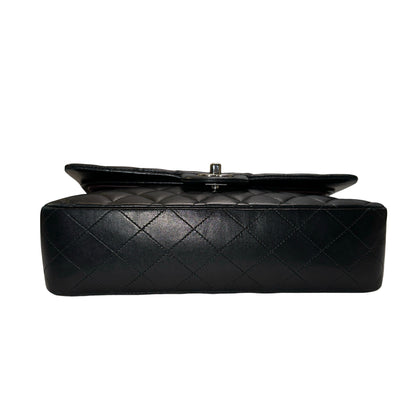 Used CHANEL Quilted Lambskin Classic Flap Chain Shoulder Bag Black Silver hardware