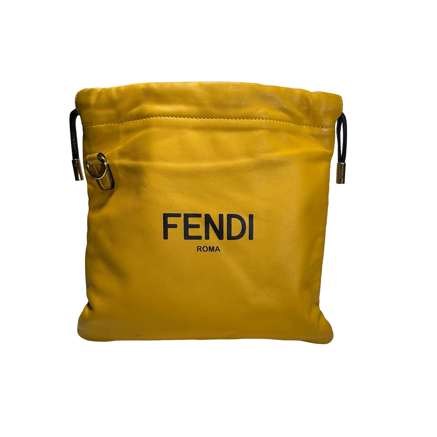 Used FENDI Lambskin Leather Tote Bag Yellow Black GHW