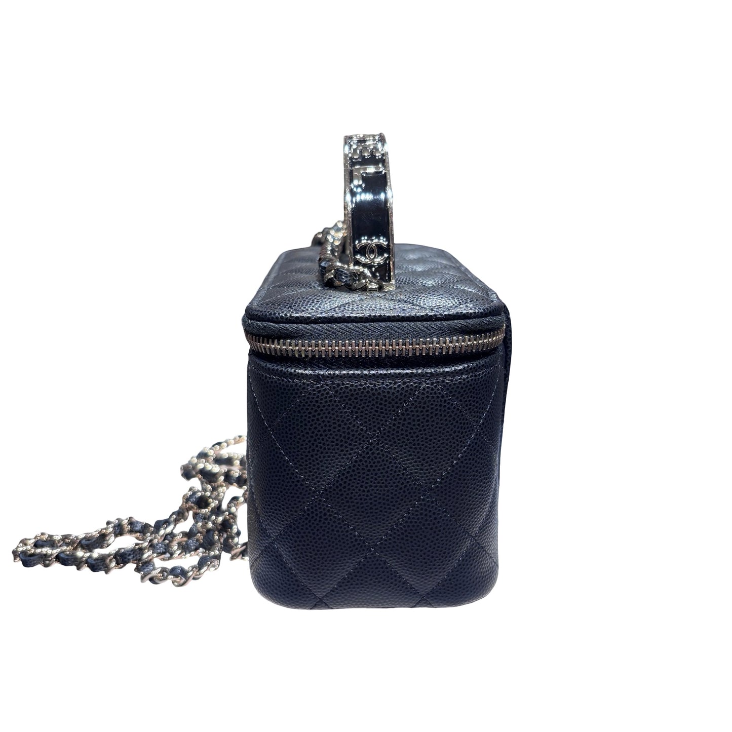 New CHANEL Vanity Case With Handle Clutch Black PHW