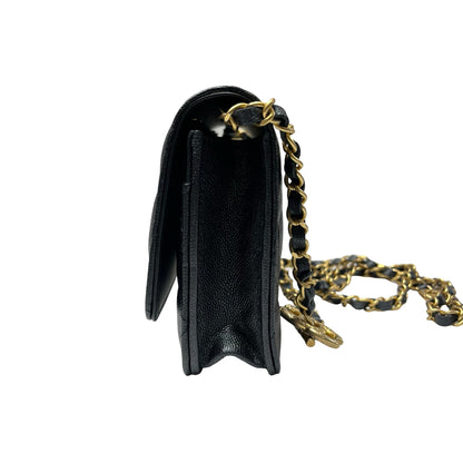 Used Chanel Caviar Leather Wallet on Chain Black GHW