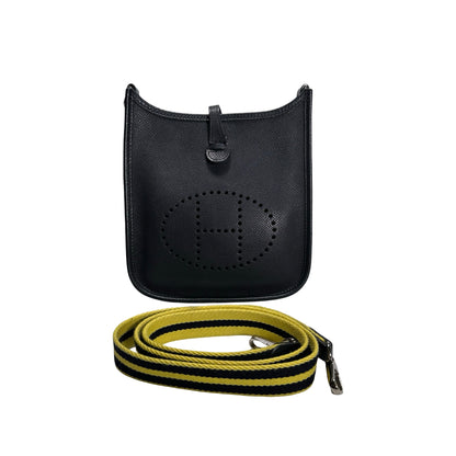 Used HERMES Leather Mini Evelyne Shoulder Bag Black