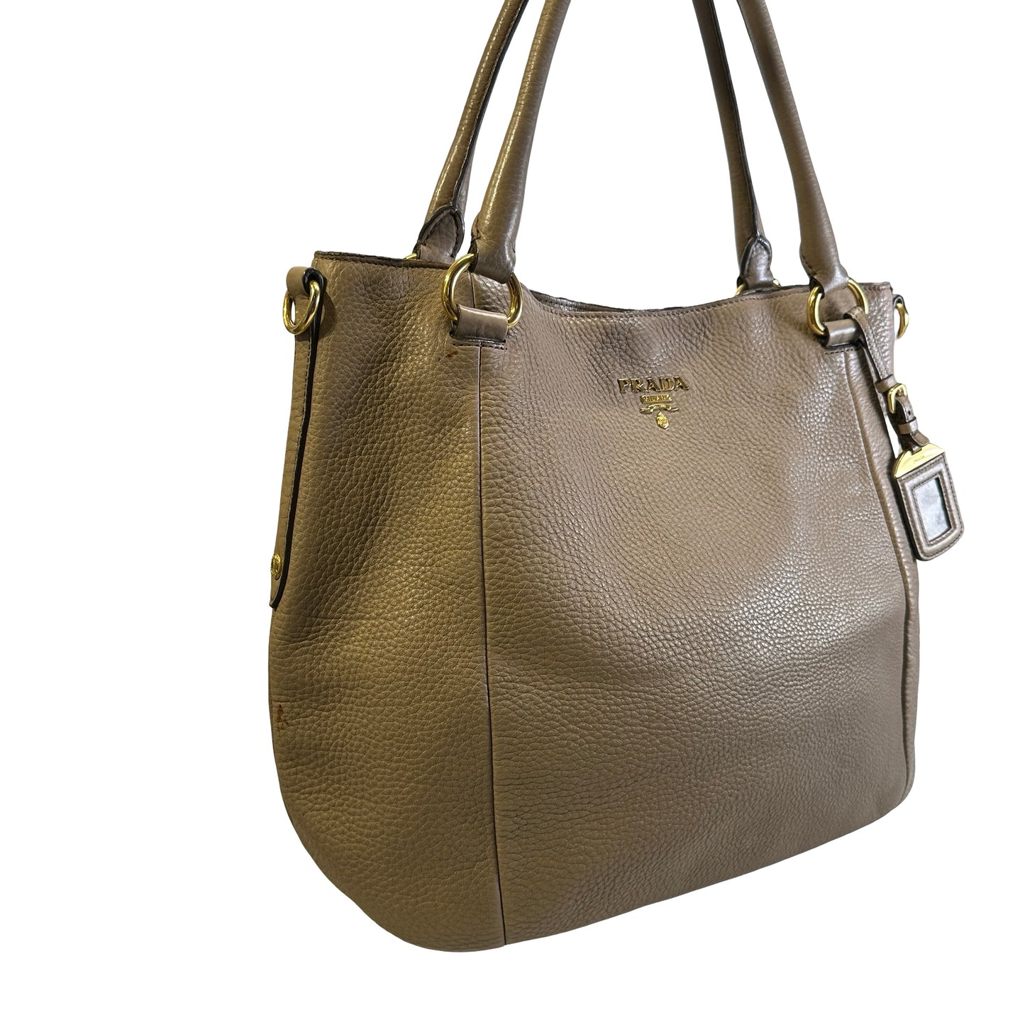Used PRADA Vitello Phenix Leather Vitello Phenix Shopping Tote Handbag Argilla Grey Taupe
