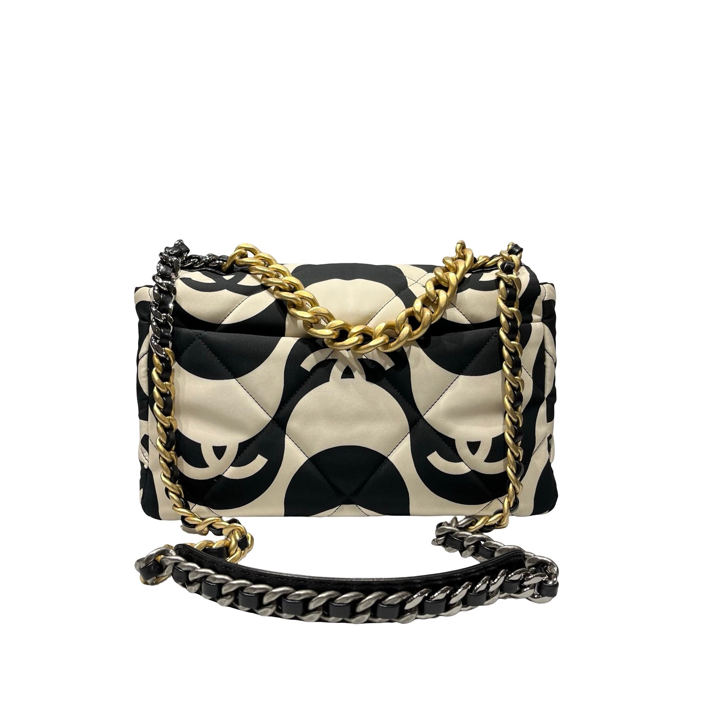 CHANEL 19 Medium Shoulder Bag Black GHW White