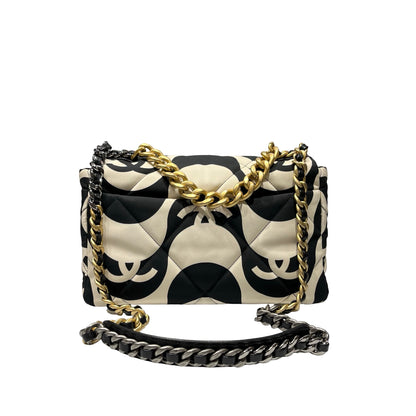 CHANEL 19 Medium Shoulder Bag Black GHW White