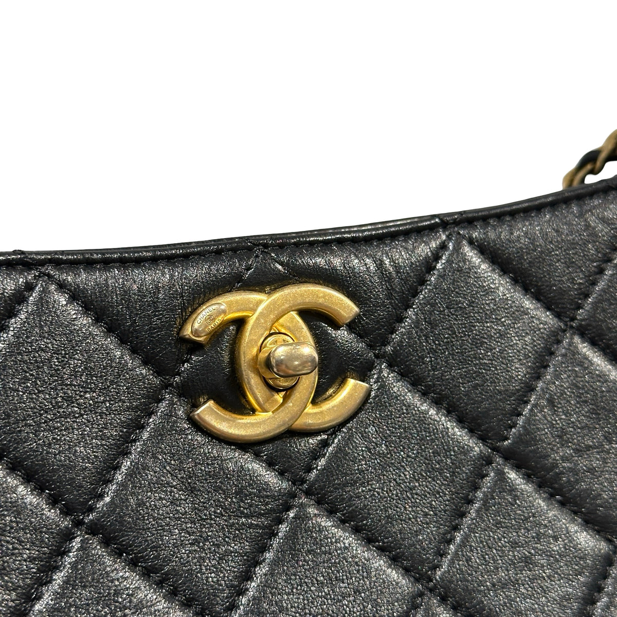 Used CHANEL Lambskin 22PHobo Bag Shoulder Bag Black Gold