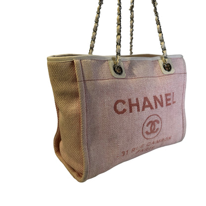Used CHANEL Canvas Deauville Tote Bag Pink Silver