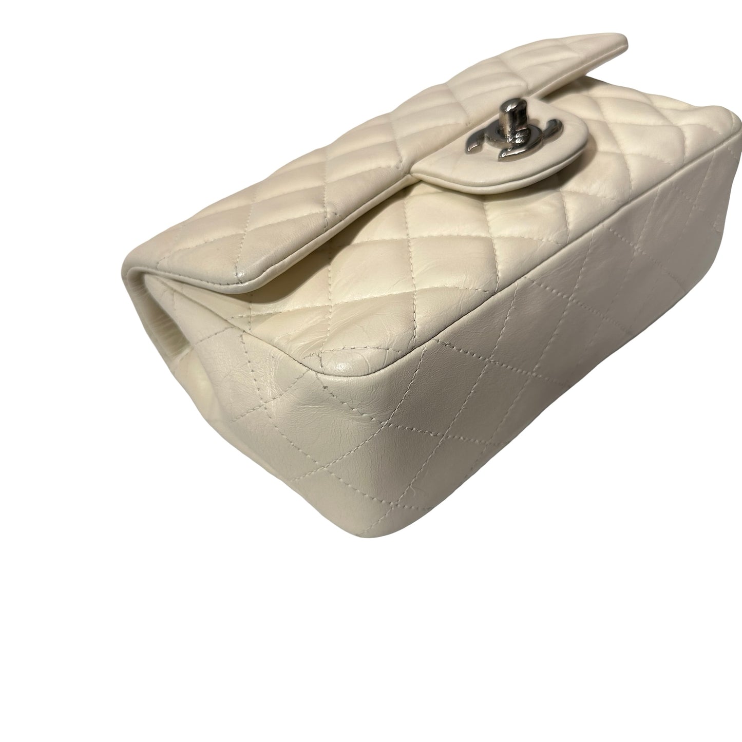 Used CHANEL Calfskin Leather Mini Flap Cross Body Bag PHW White