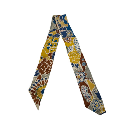 Used HERMES Floral Twilly Twilly Yellow Blue Brown