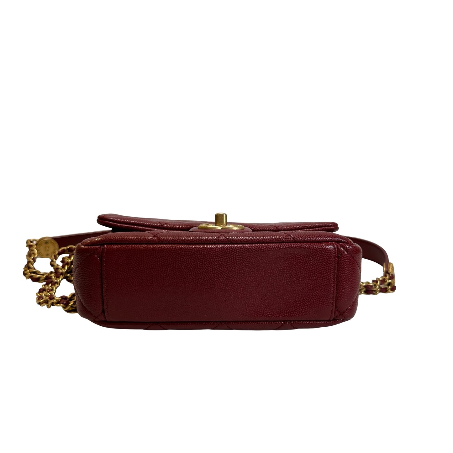 Used CHANEL Caviar Quilted Flap Bag Chain shoulder bag Red Gold