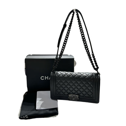 Used CHANEL Quilted Caviar Boy Chain Shoulder Bag Black