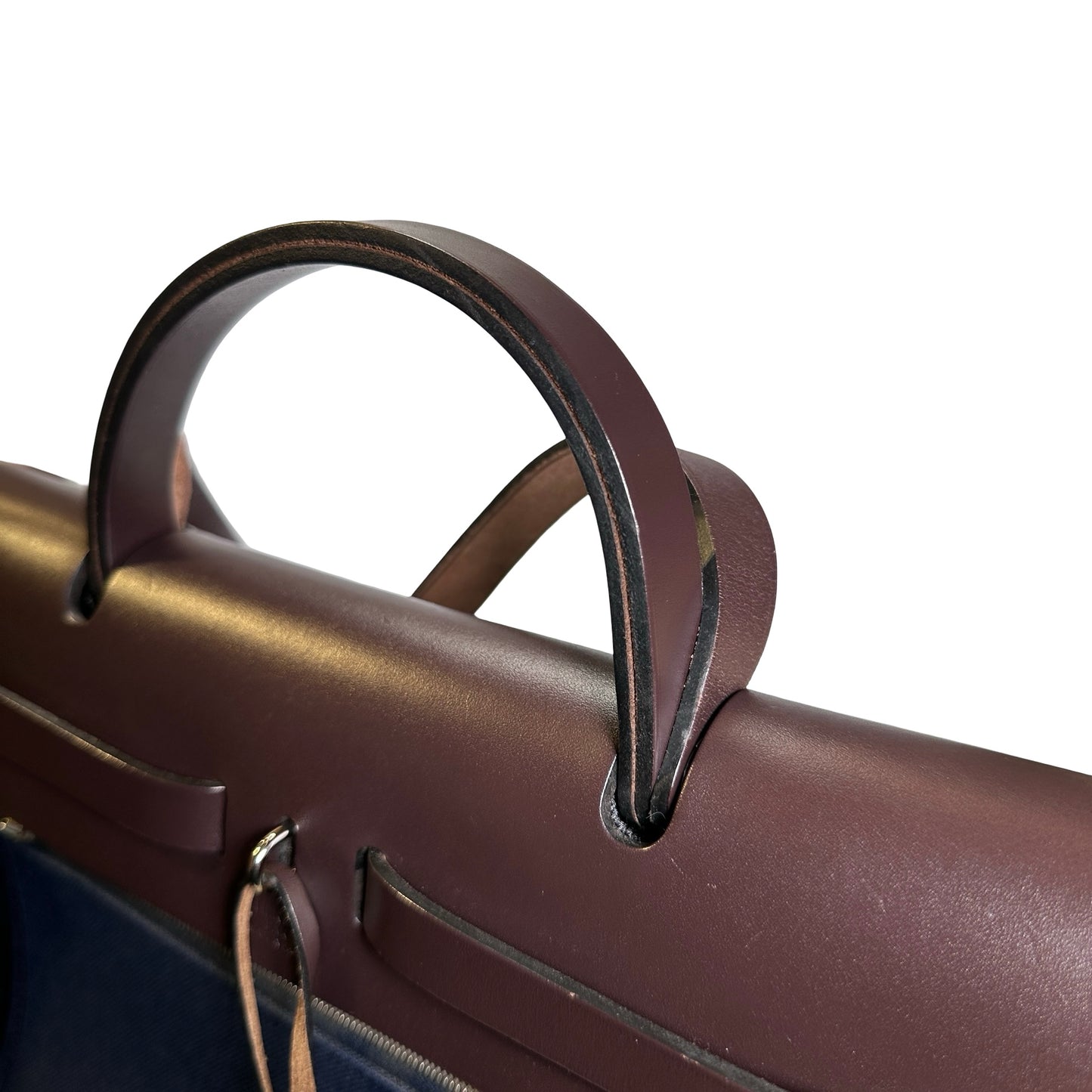 Used HERMES Toile Hunter Herbag Zip Handbag Navy Blue Brown