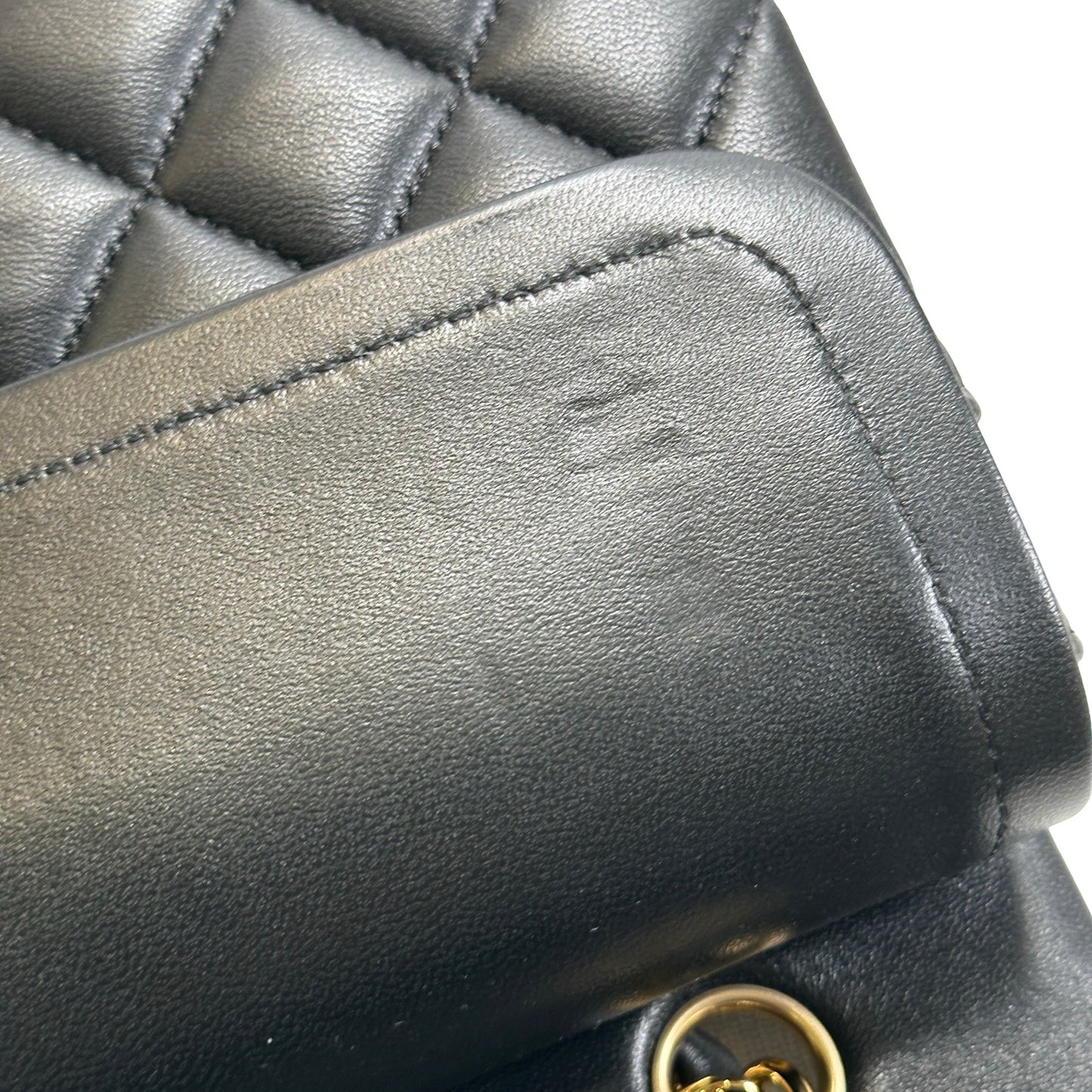 Used CHANEL Quilted Lambskin Classic Flap 25 Chain Shoulder Bag Black Gold