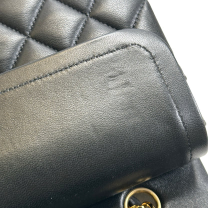 Used CHANEL Quilted Lambskin Classic Flap 25 Chain Shoulder Bag Black Gold