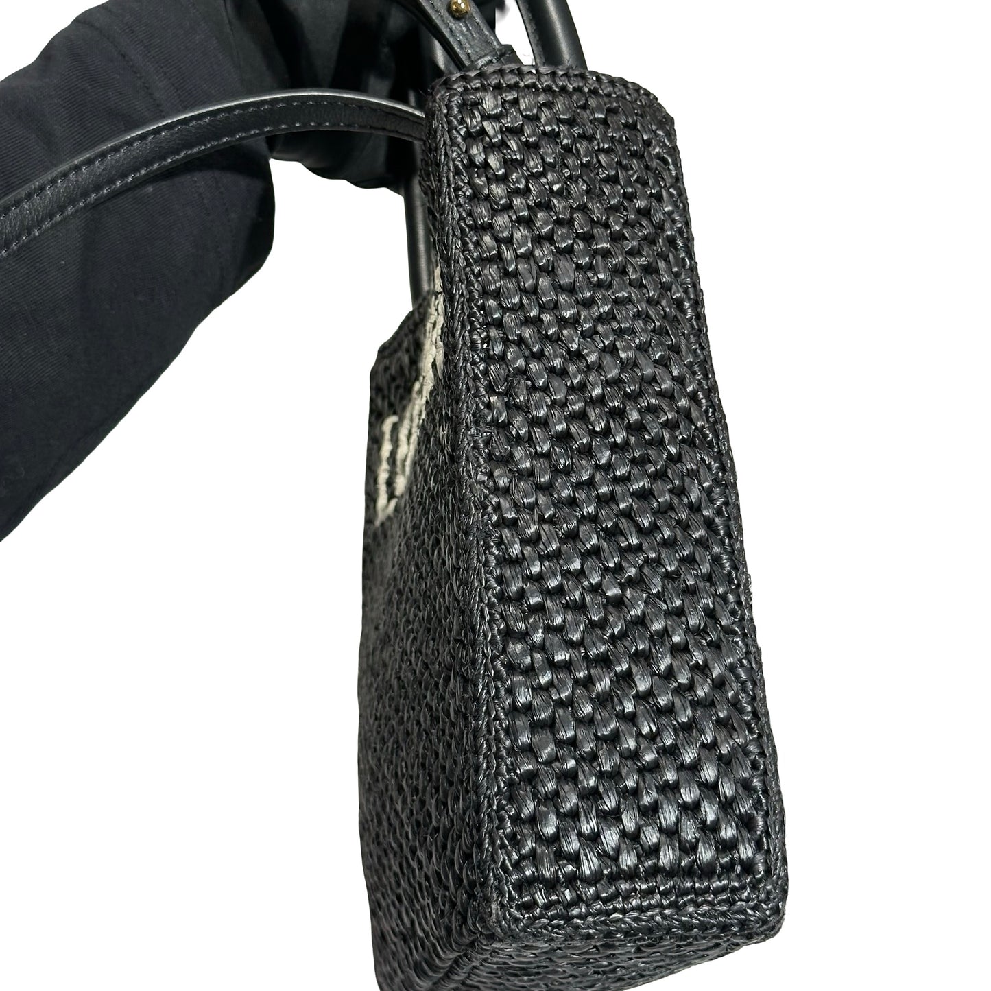 Used LOEWE Raffia A5 Tote Cross Body Bag Black