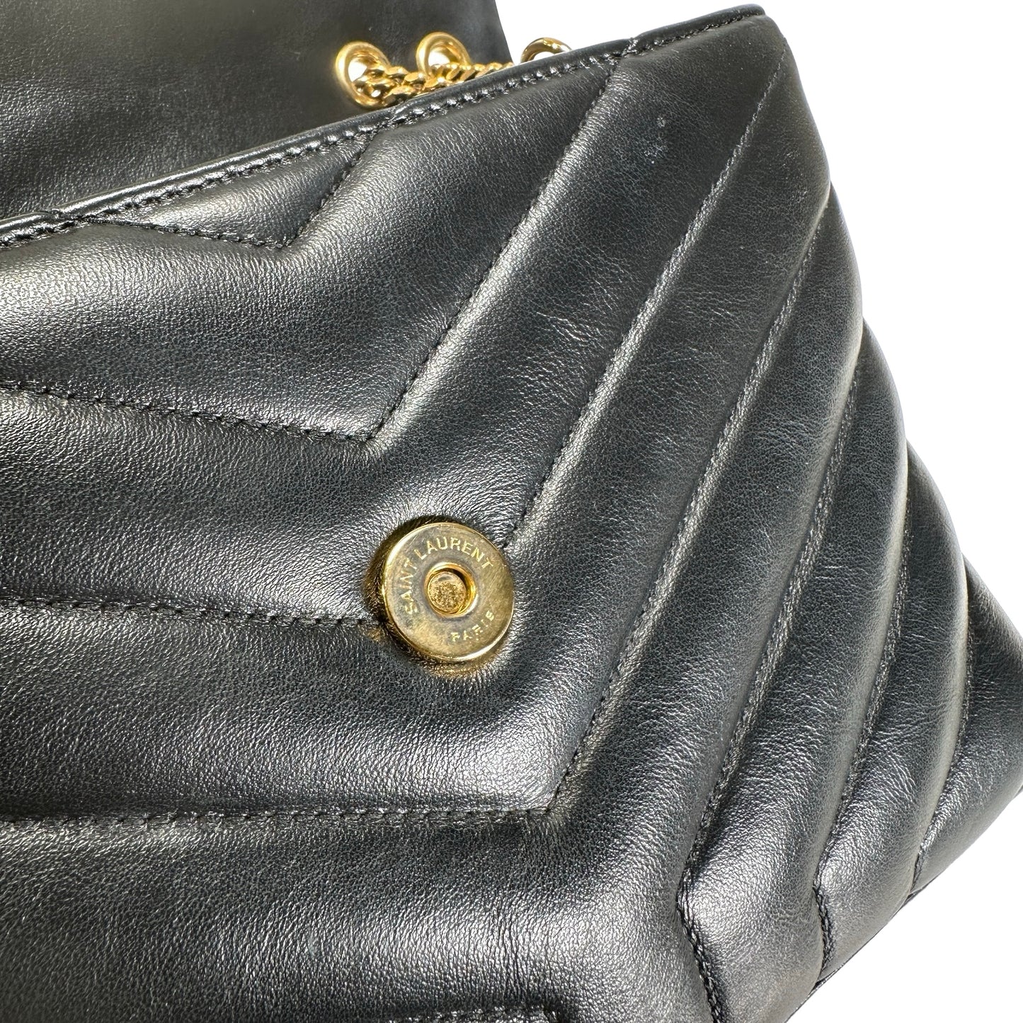 Used YVES SAINT LAURENT Lambskin Loulou Shoulder Bag Black GHW