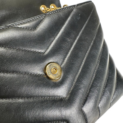 Used YVES SAINT LAURENT Lambskin Loulou Shoulder Bag Black GHW