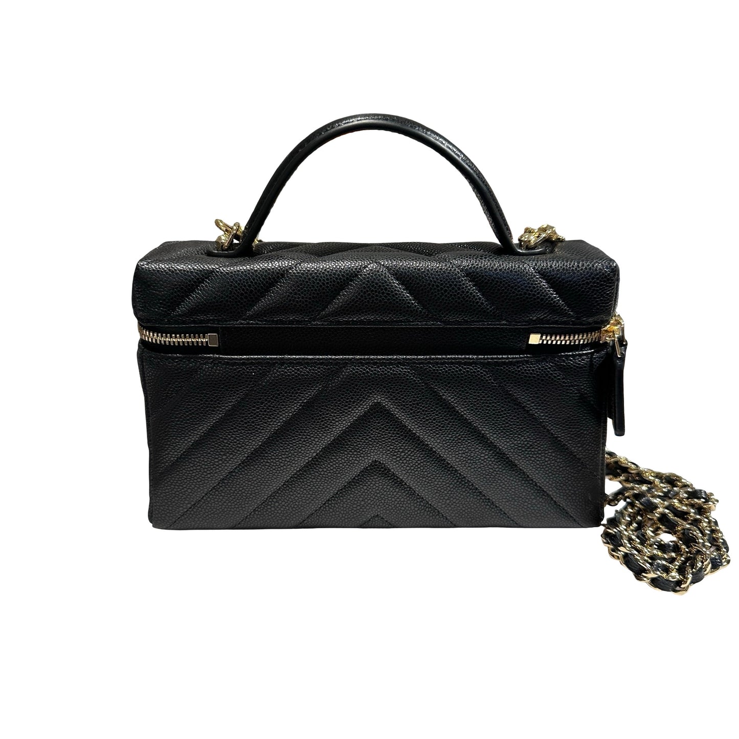 Unused CHANEL Calfskin Leather Vanity Case Cross Body Bag Black GHW