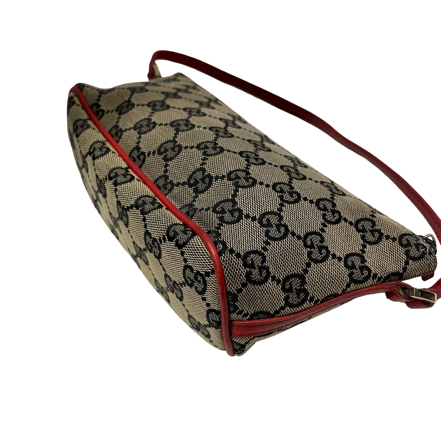 Used GUCCI GG Canvas Pochette Handbag Beige Red