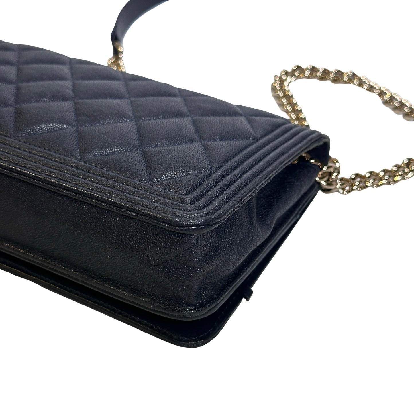 Used CHANEL Quilted BOY CHANEL WALLET ON CHAIN Wallet on chain Navy GHW