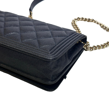 Used CHANEL Quilted BOY CHANEL WALLET ON CHAIN Wallet on chain Navy GHW